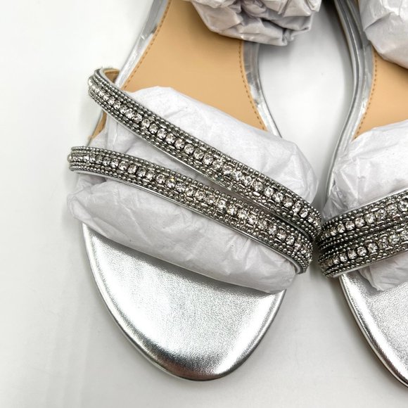 Jewel‎ Badgley Mischka Womens Roslyn Silver Metallic Jeweled Dress Flats Shoes 7 - Picture 3 of 12